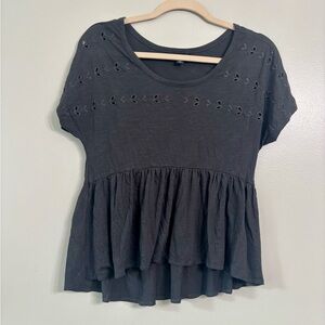 American Eagle Dark Gray Babydoll Shirt Eyelet Detail
